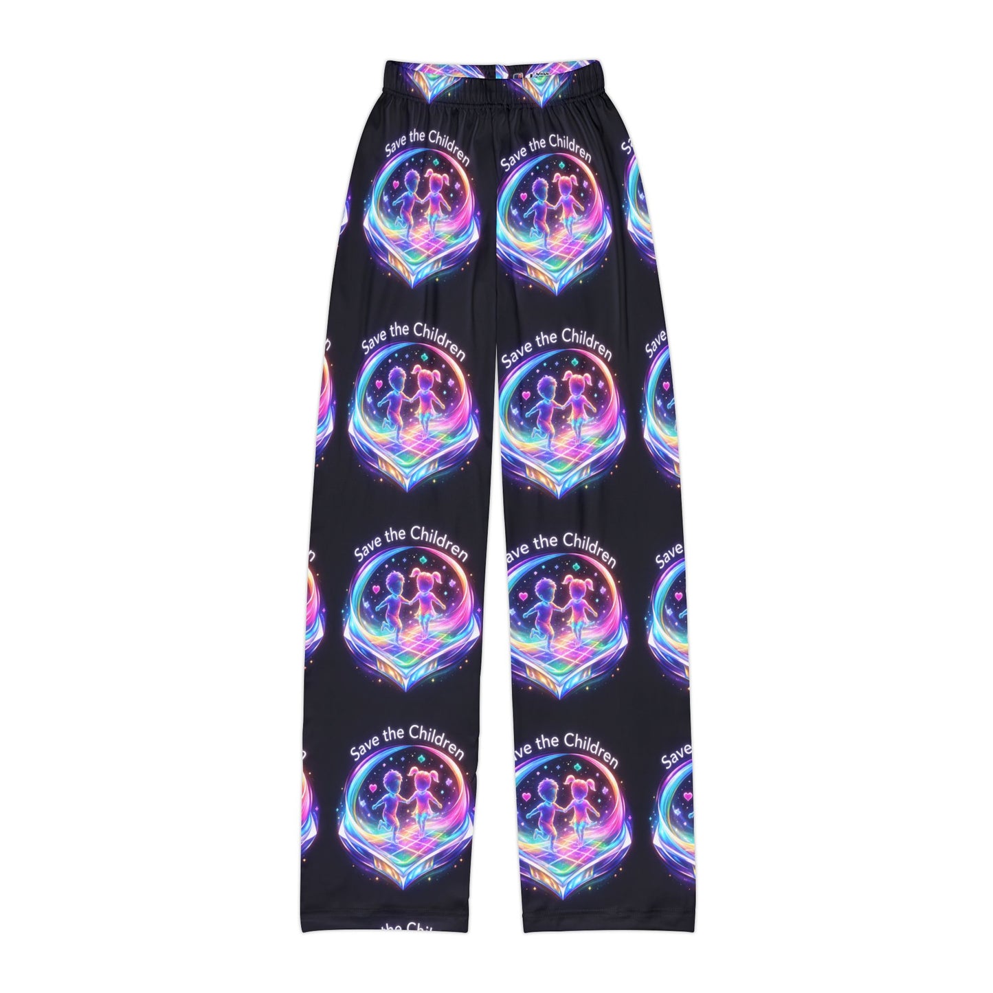 Kids Lounge Pants — Neon “Save the Children” Rainbow Bubble Print