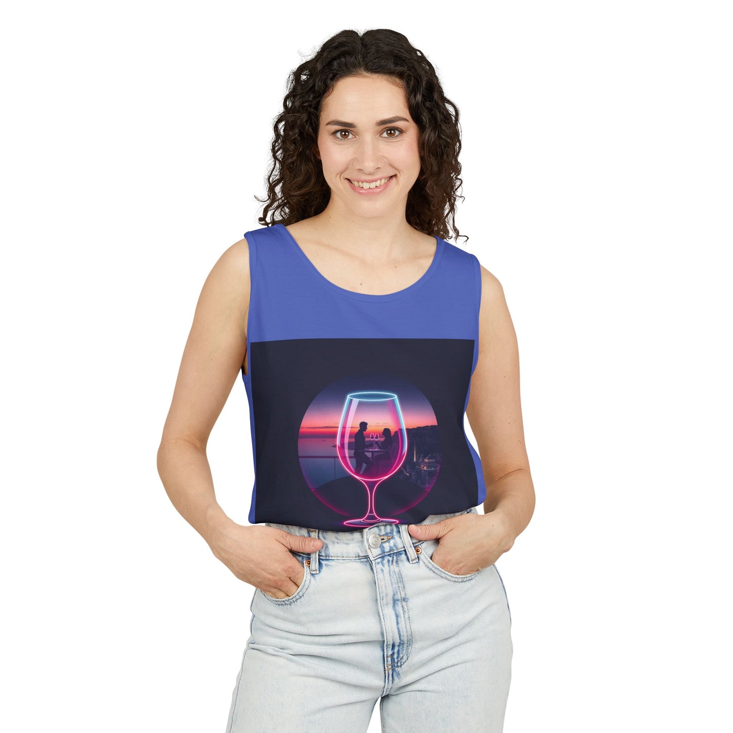 Sunset Vibes Tank Top, Casual Summer Wear, Beach Apparel, Wine Lover Gift, Travel Fashion