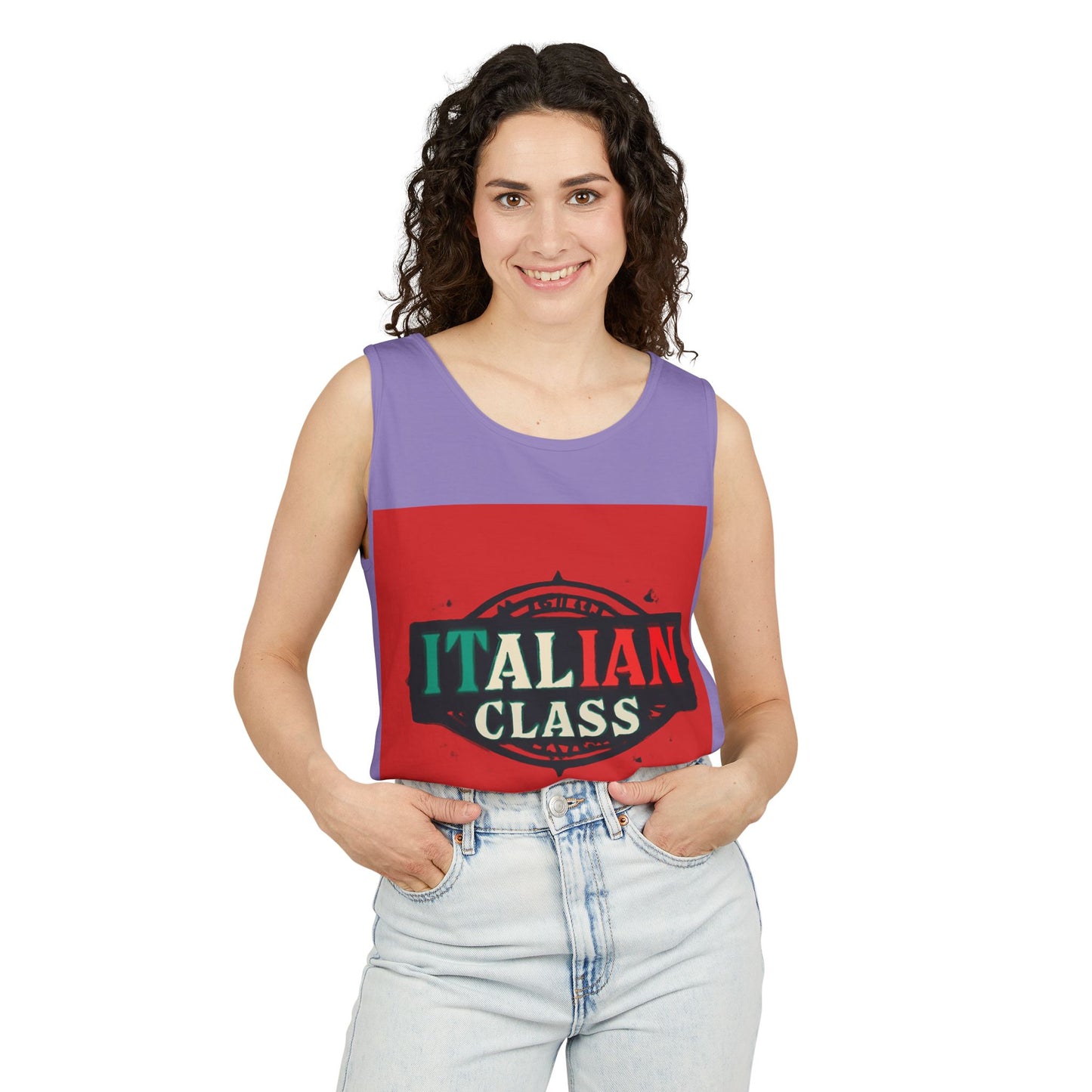 Italian Class Unisex Garment-Dyed Tank Top, Casual Summer Wear, Italian Heritage Gift, Foodie Apparel, Vacation Top