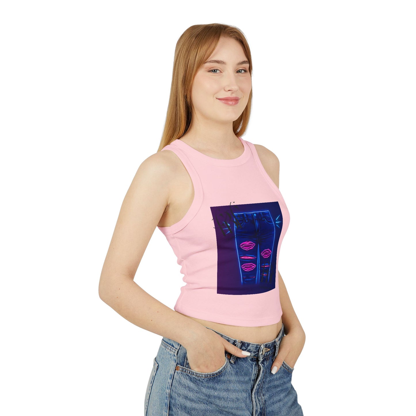 Chic Graphic Racer Tank Top, Casual Wear, Summer Essential, Trendy Apparel, Street Style, Festival Outfit