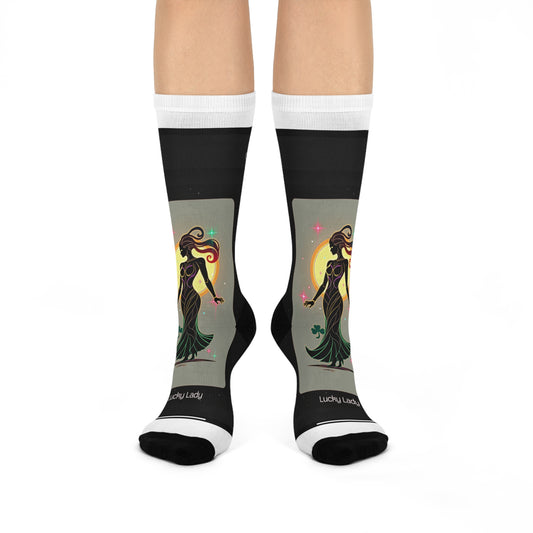 Lucky Lady Cushioned Crew Socks | Cozy Fashion Socks for Women, St. Patrick's Day Gift, Trendy Footwear, Statement Accessories