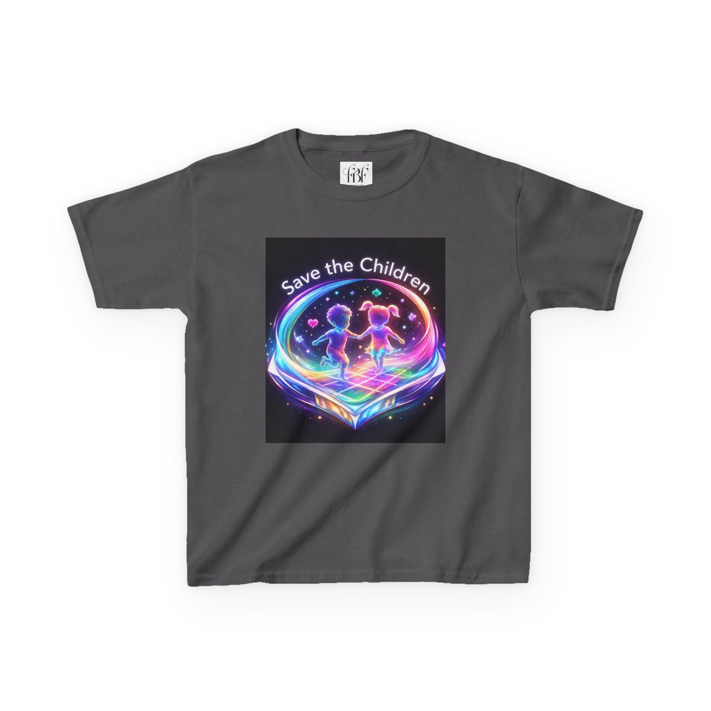 Kids Tee — 'Save the Children' Neon Rainbow Charity Design