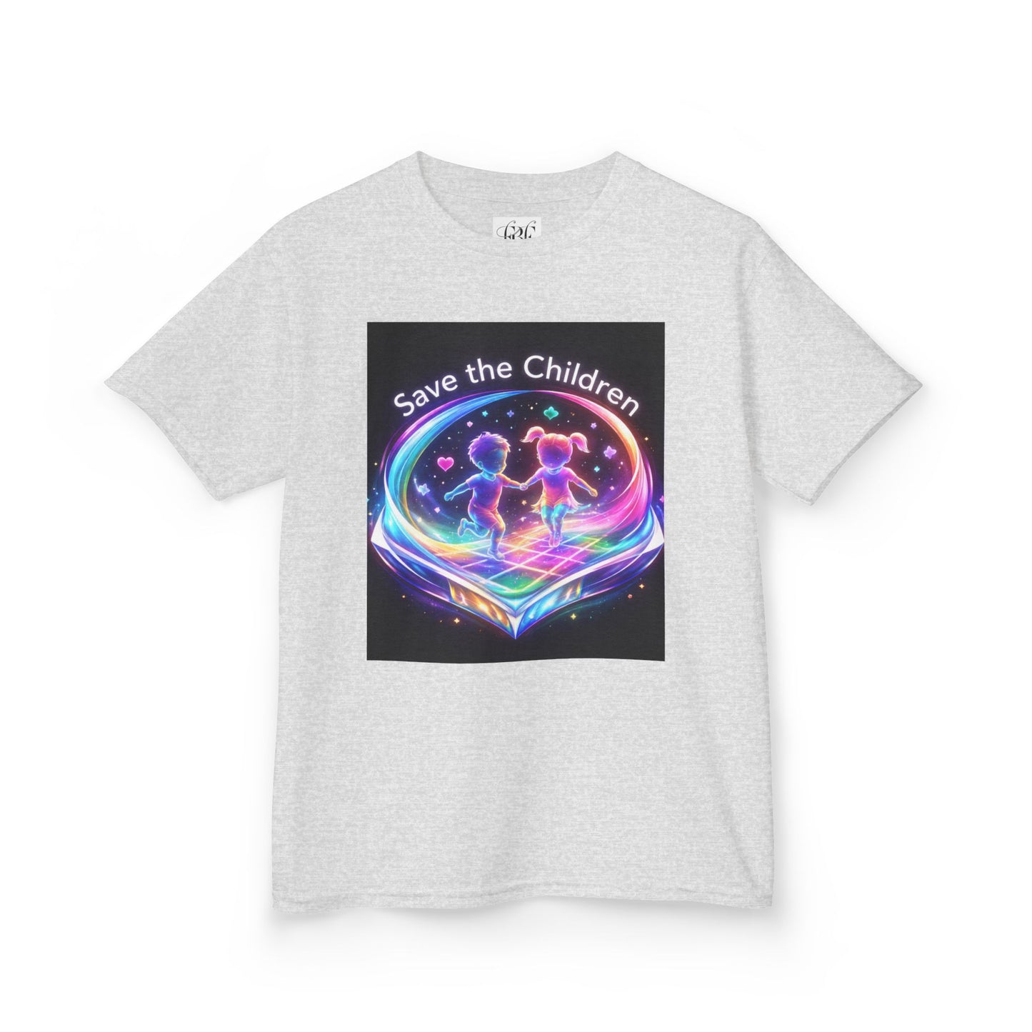 Kids Tee — 'Save the Children' Neon Rainbow Charity Design