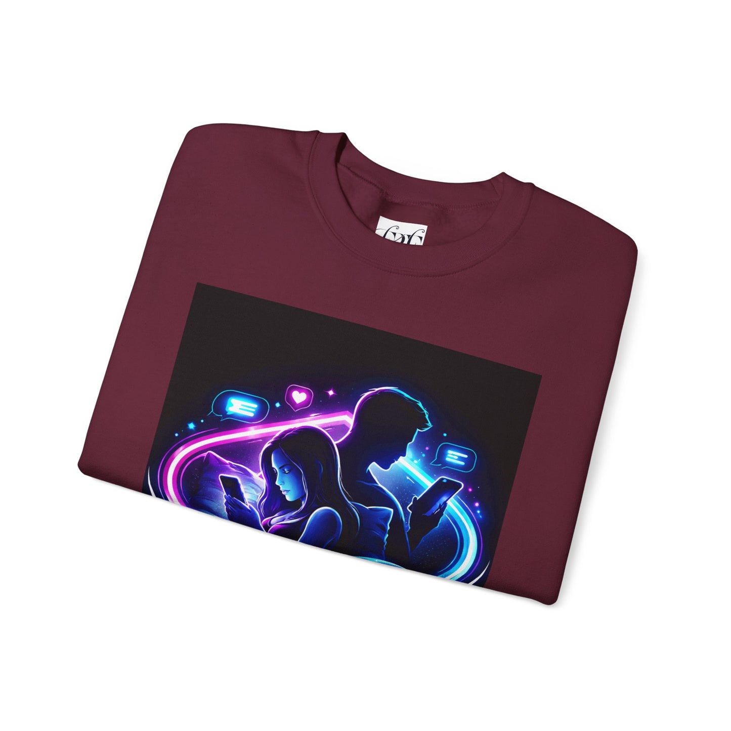 Crewneck Sweatshirt — Neon Couple in Bed Heart Illustration
