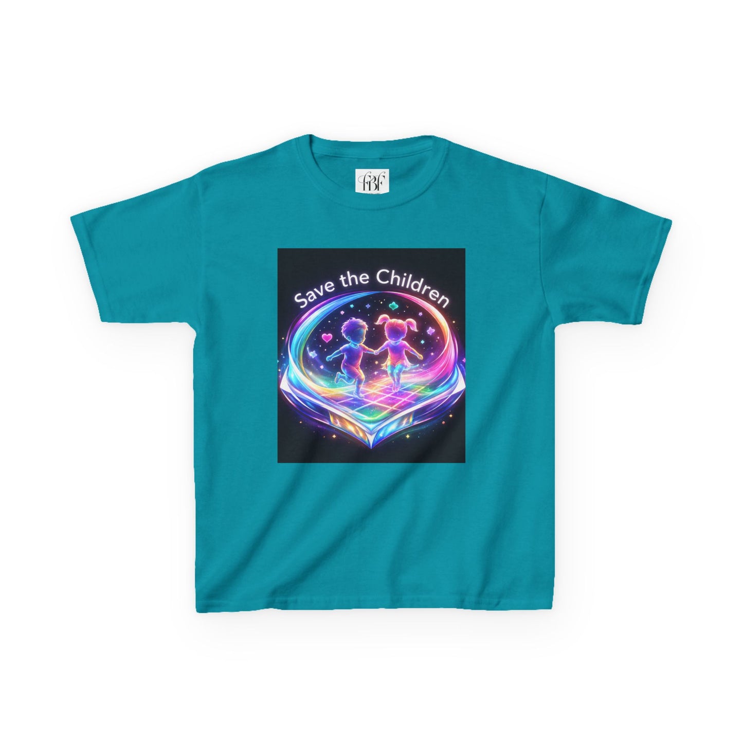 Kids Tee — 'Save the Children' Neon Rainbow Charity Design
