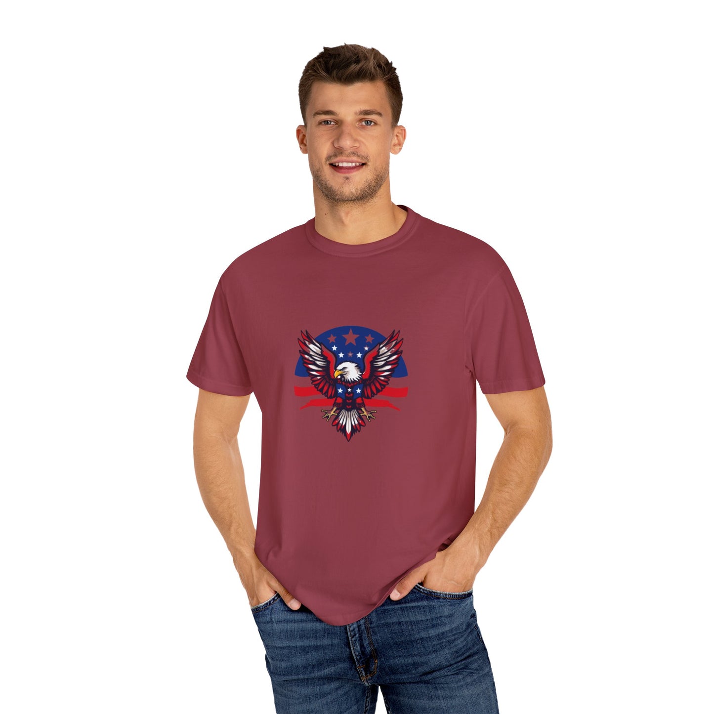 Patriotic T-Shirt with Eagle Graphic | Faith By Flag Tee, Unisex Apparel, Independence Day Shirt, Casual Wear, Gift for Veterans