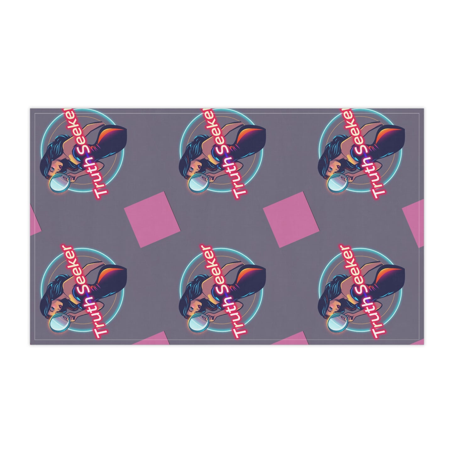 Truth Seeker Tea Towel — Mystical Detective Kitchen Linen with Retro Neon Design