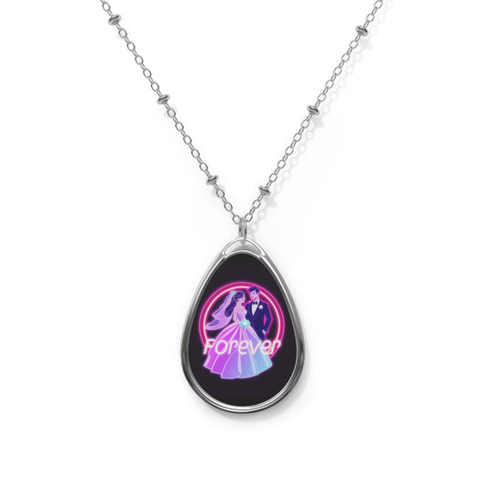 Oval Necklace — 'Forever' Neon Couple Teardrop Pendant