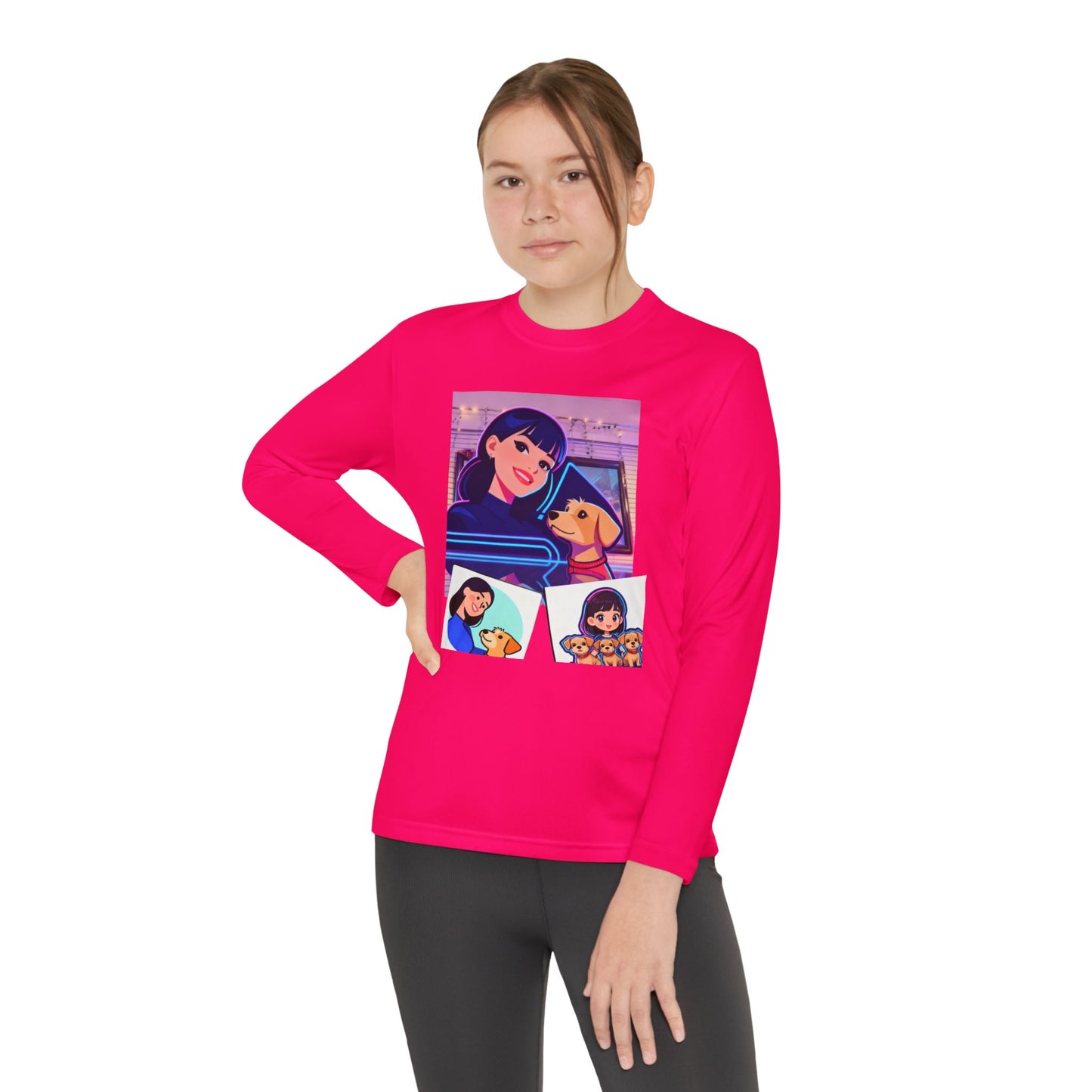 Youth Long Sleeve Tee — Girl Hugging Dog Graphic