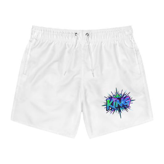 King Swim Trunks, Colorful Beach Shorts, Summer Swimwear, Vacation Swim Trunks, Fun Pool Party Gear