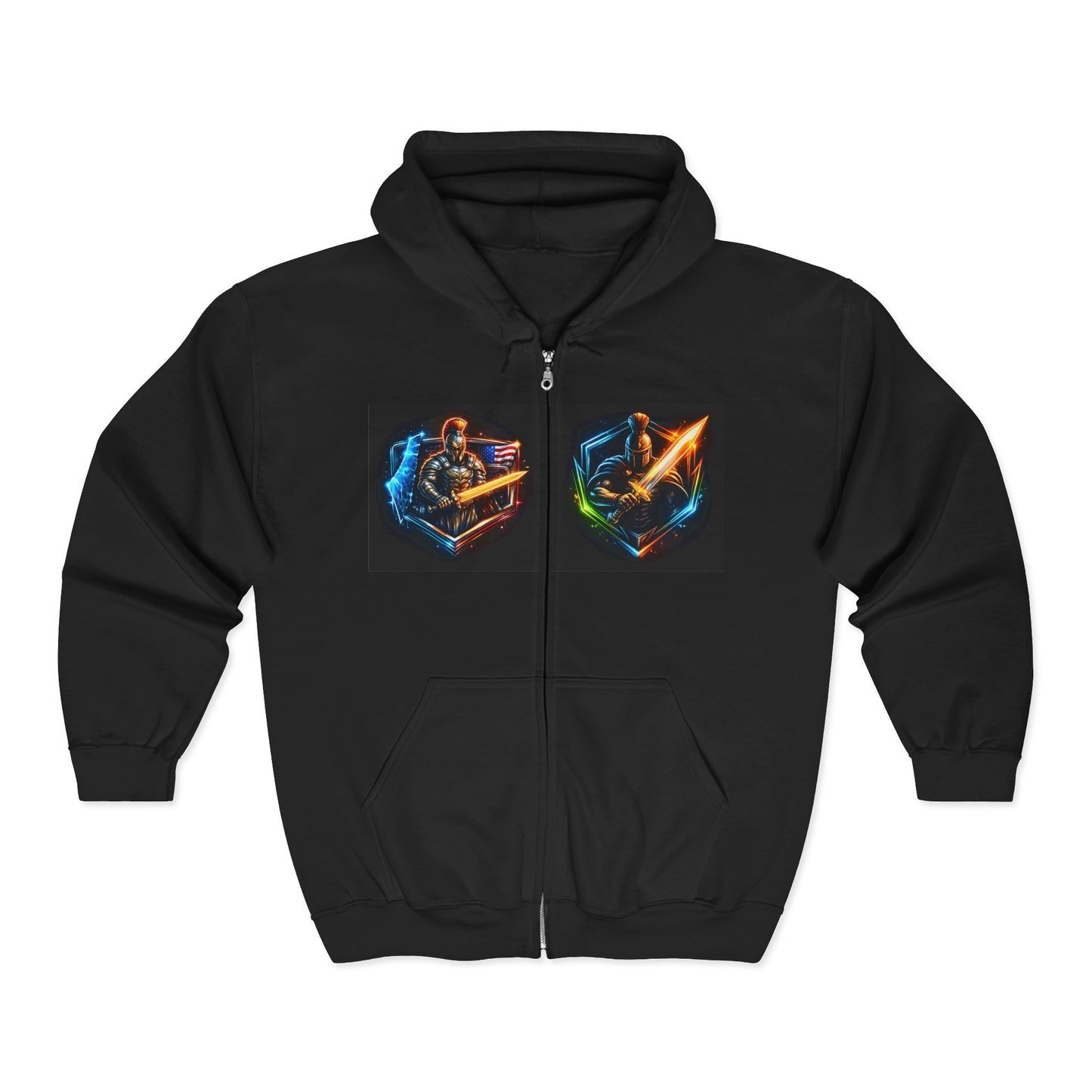 Retro Neon Gaming Zip Hoodie — 'Caesar Caesar Caesar' Icon Art