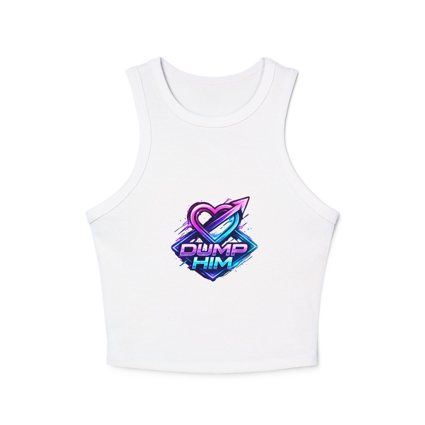 Dump Him Graphic Racer Tank Top — Bold Retro Heart Breakup Tee for Women