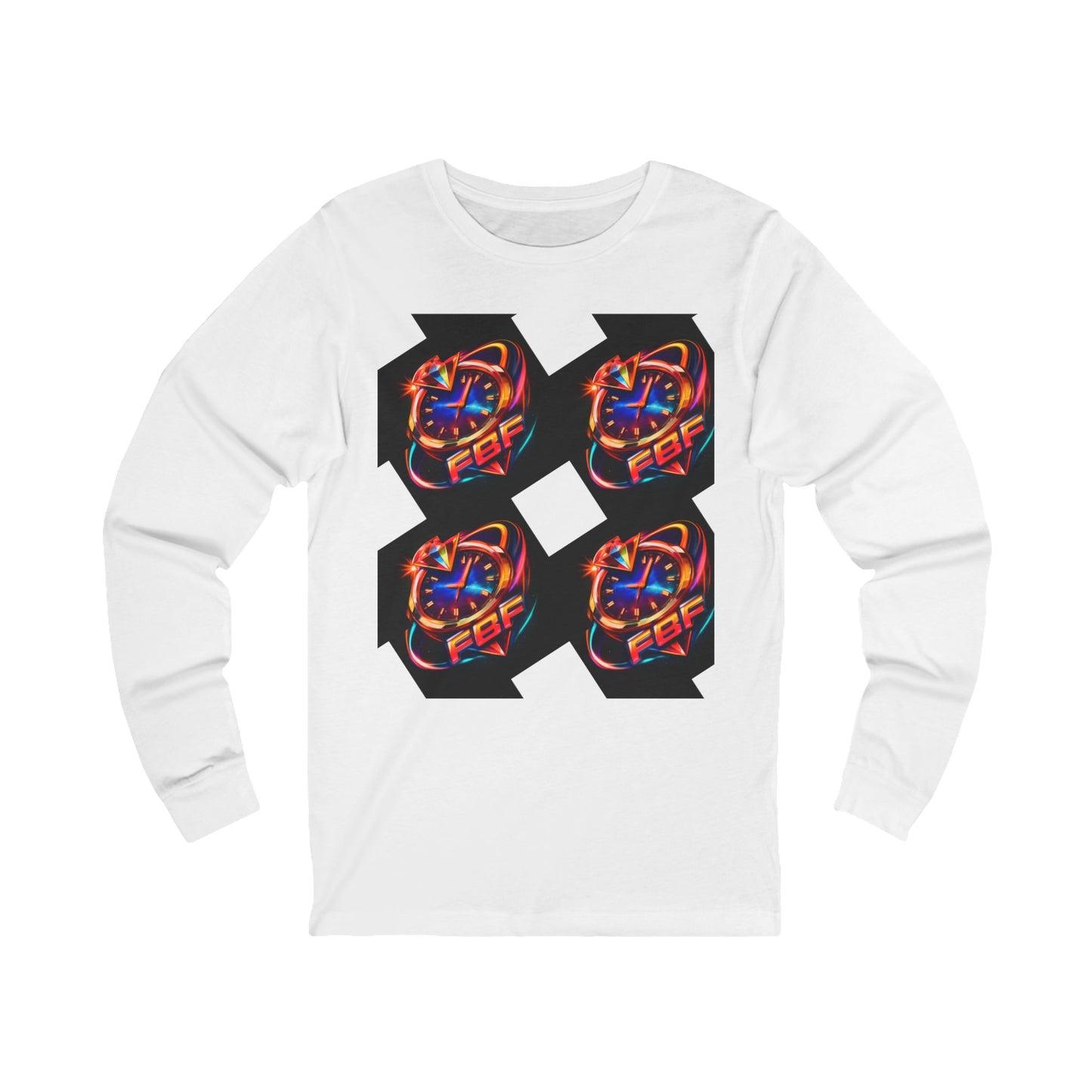 FBF Neon Clock Long Sleeve Tee — Retro Futuristic Timepiece Graphic Shirt