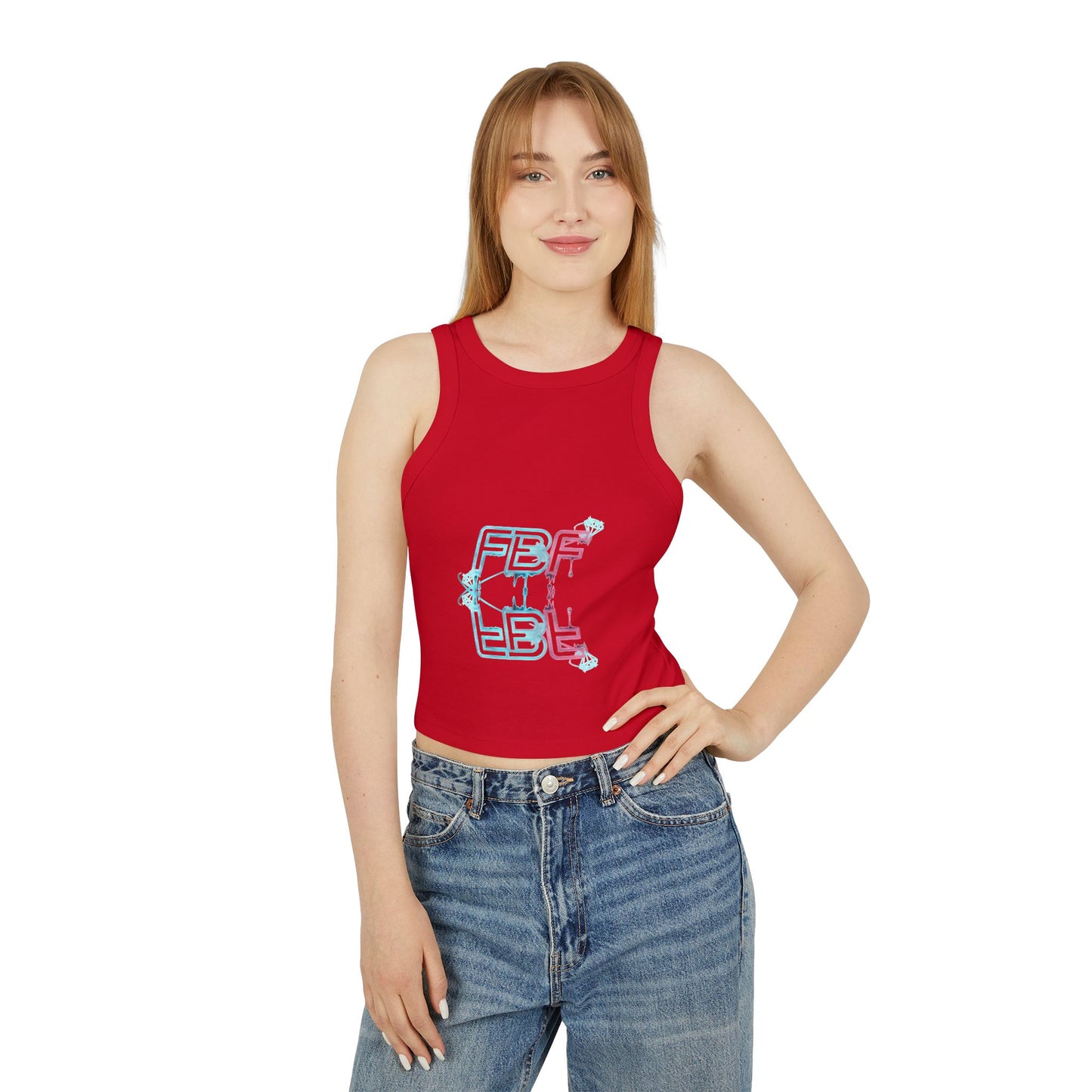 Racer Tank Top — Pastel Drip 'FBF' Bubble Graphic