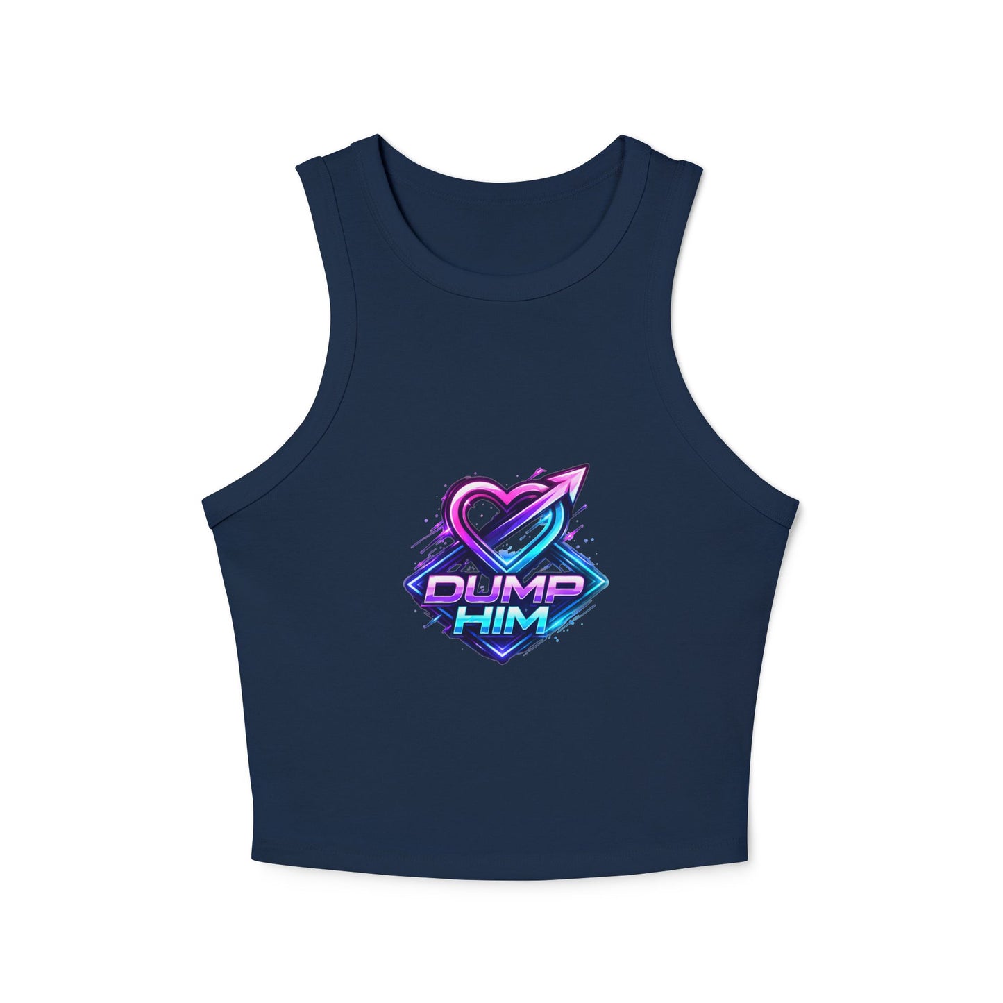 Dump Him Graphic Racer Tank Top — Bold Retro Heart Breakup Tee for Women