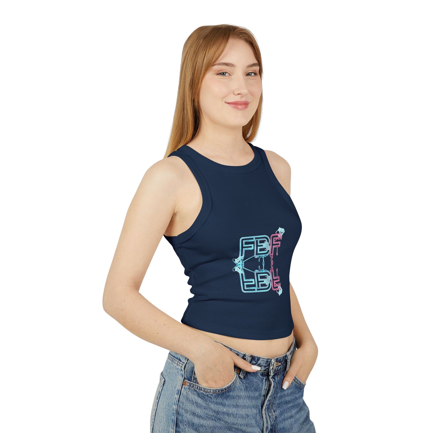 Racer Tank Top — Pastel Drip 'FBF' Bubble Graphic
