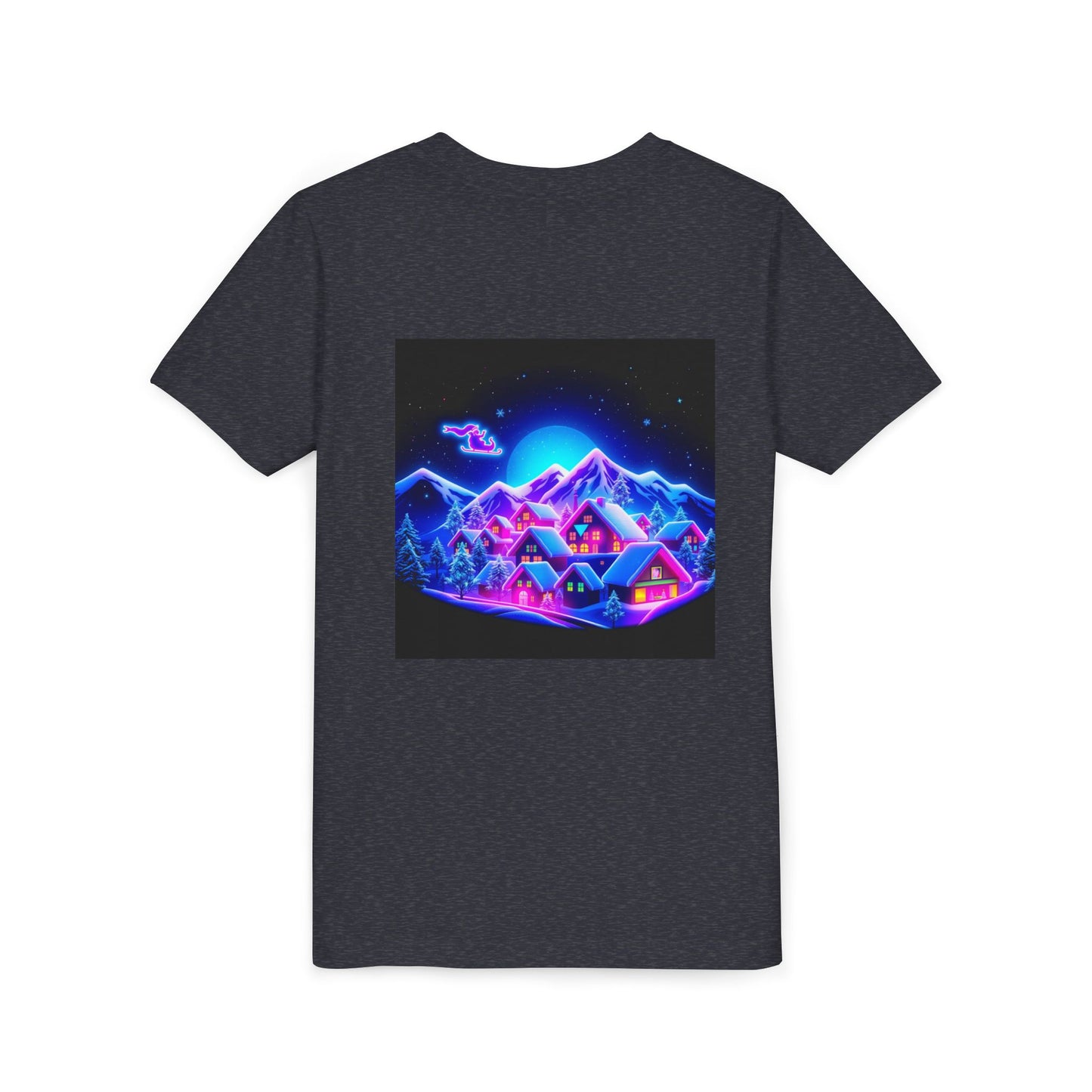 Neon Winter Village Youth Tee — Magical Snowy Night Kids T-Shirt