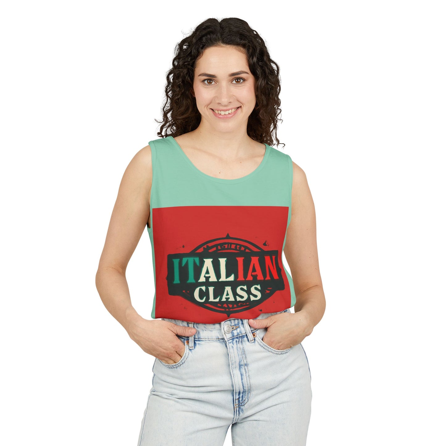 Italian Class Unisex Garment-Dyed Tank Top, Casual Summer Wear, Italian Heritage Gift, Foodie Apparel, Vacation Top