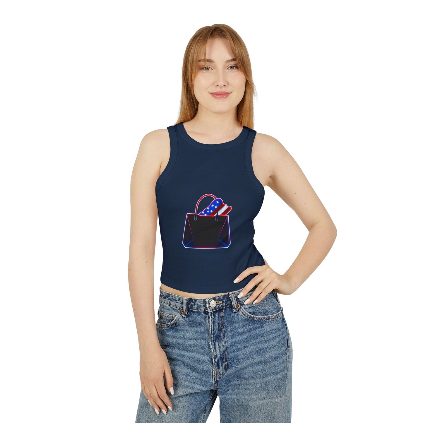 Patriotic Graphic Racerback Tank Top - Women's Summer Style, Independence Day Fashion, Concert Wear, Casual Chill