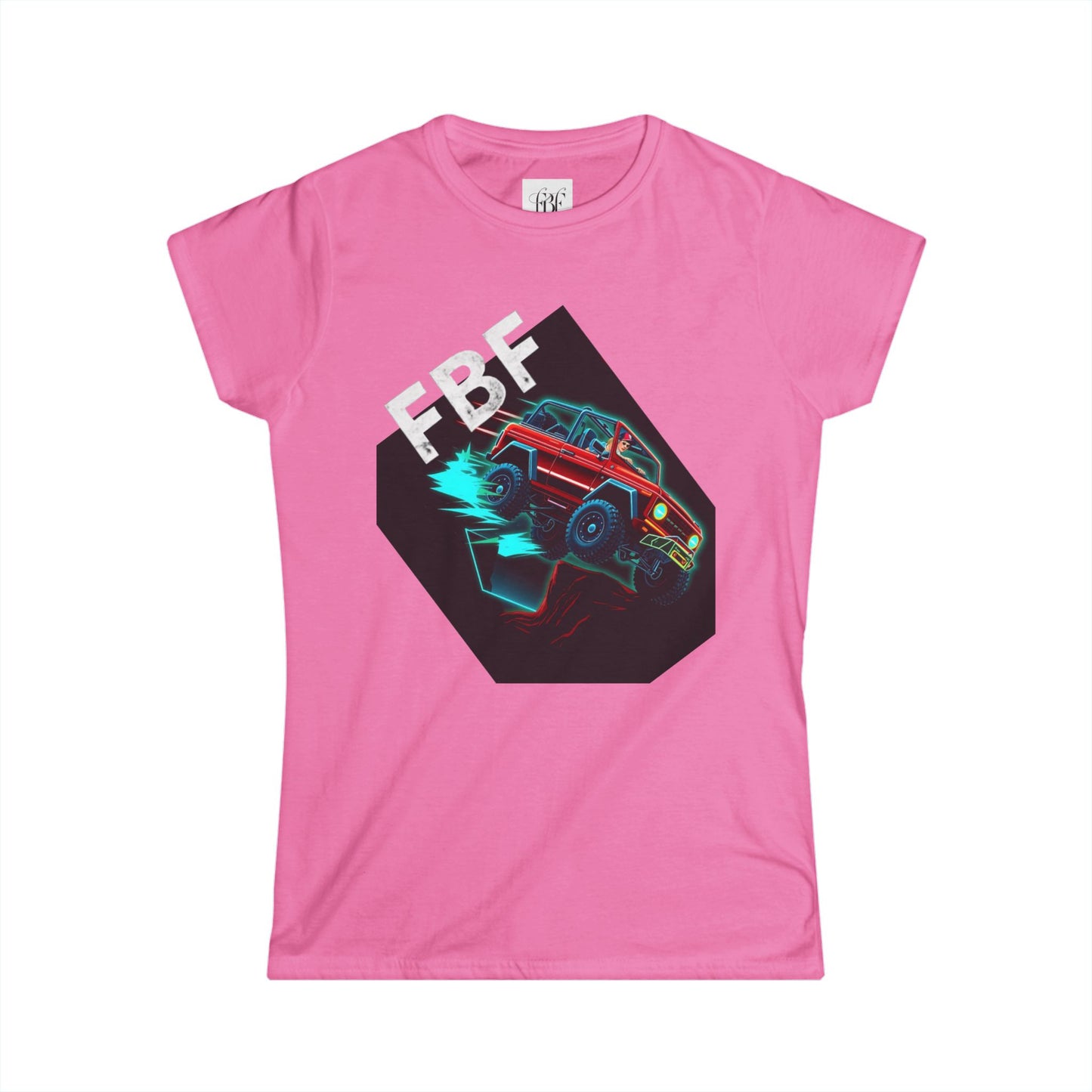 Retro Rally Women's Tee — Neon Muscle Car Graphic (Heart Back Print)