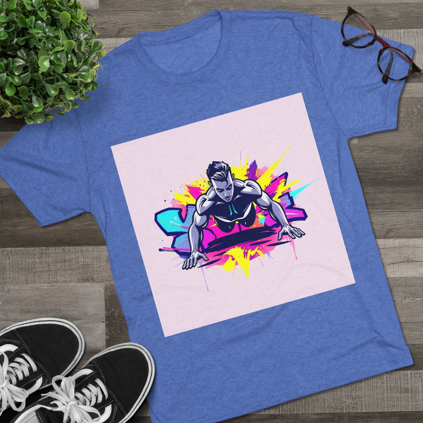 Fitness Motivation Tri-Blend Crew Tee - Vibrant Push-Up Design