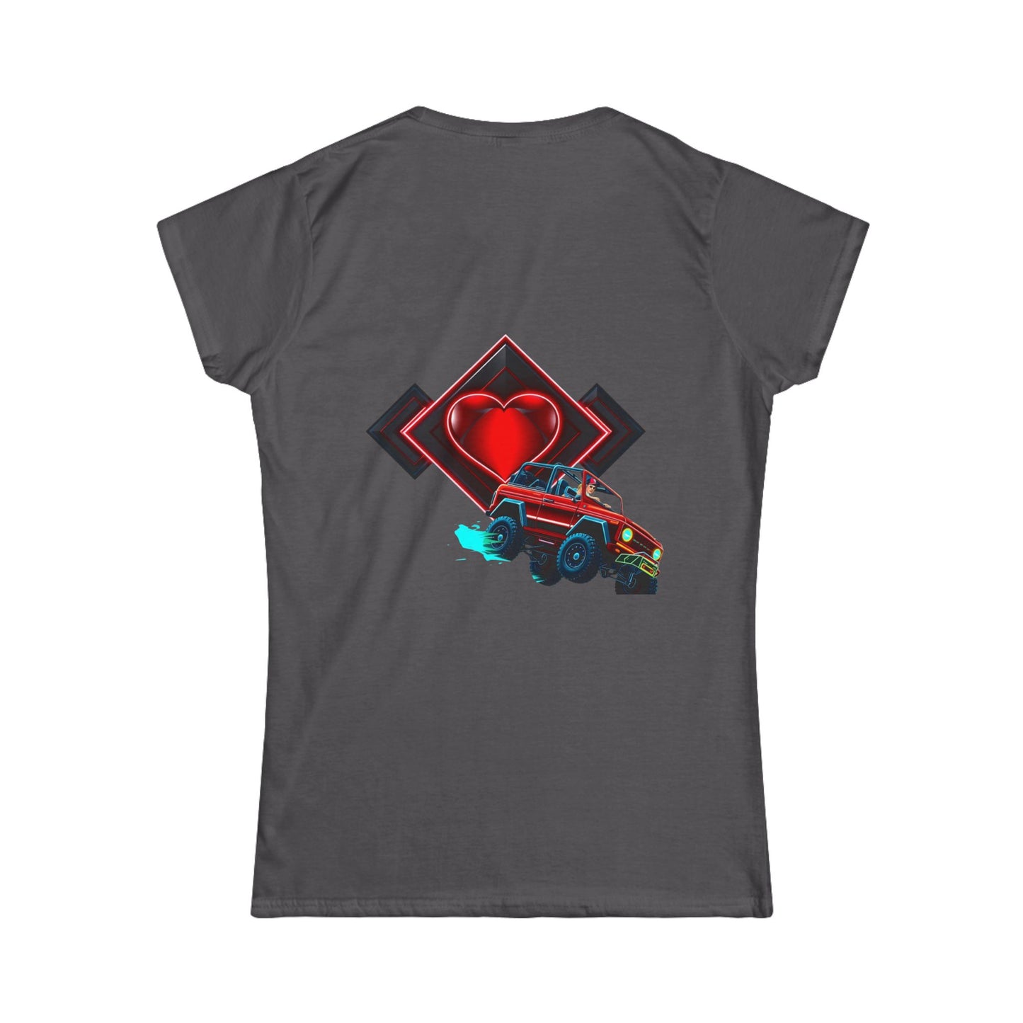Retro Rally Women's Tee — Neon Muscle Car Graphic (Heart Back Print)