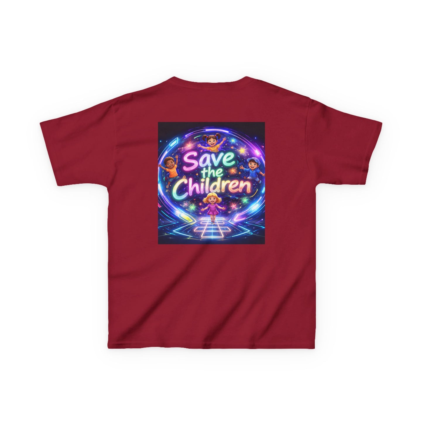 Kids Tee — 'Save the Children' Neon Rainbow Charity Design