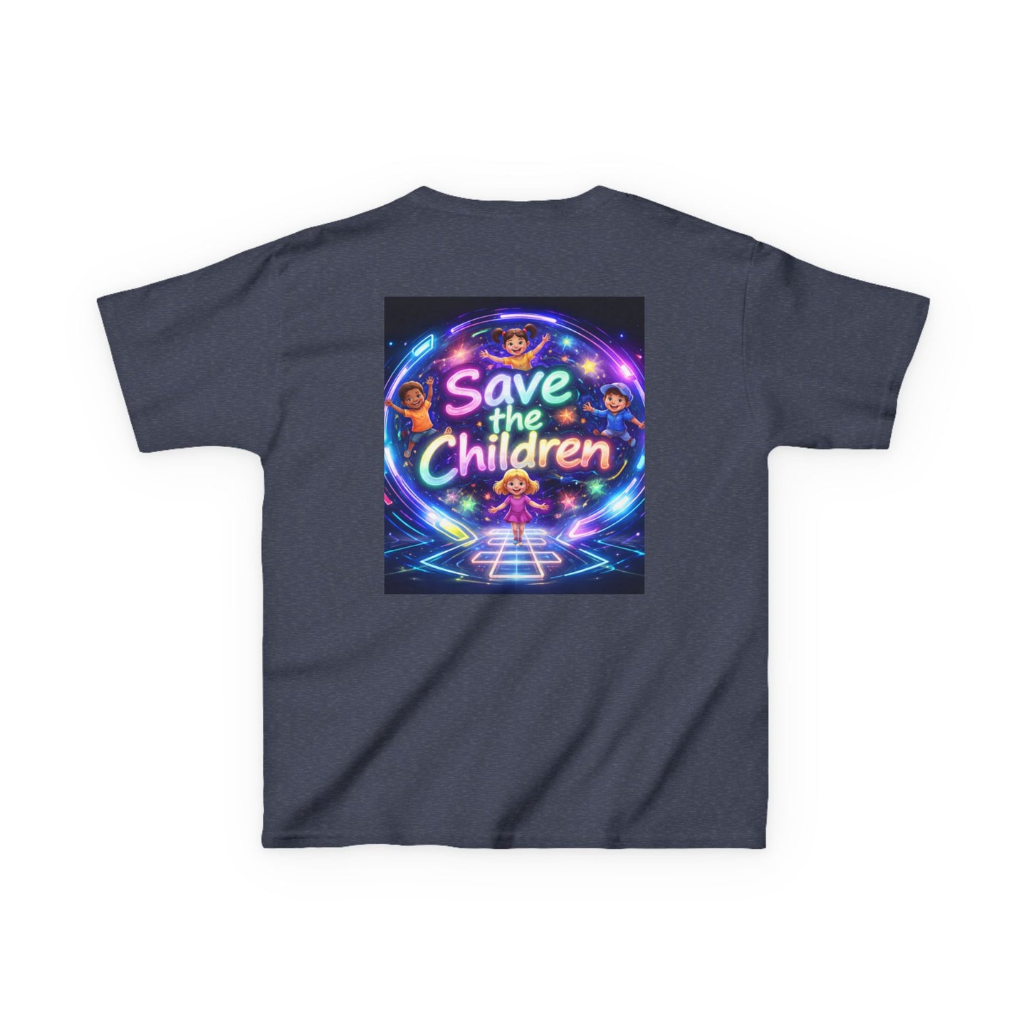 Kids Tee — 'Save the Children' Neon Rainbow Charity Design
