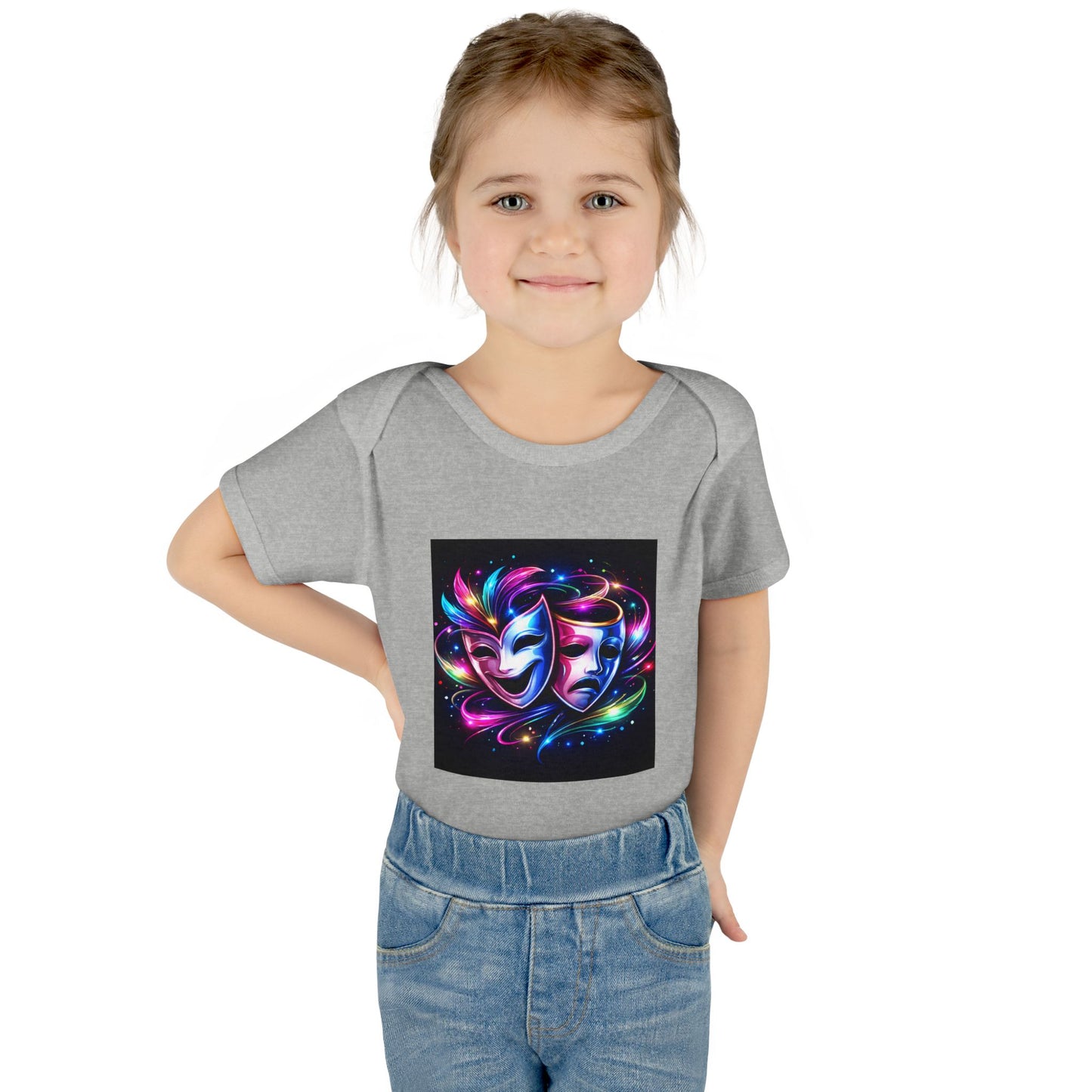 Neon Theatre Masks Infant Bodysuit — Colorful Drama Baby Onesie