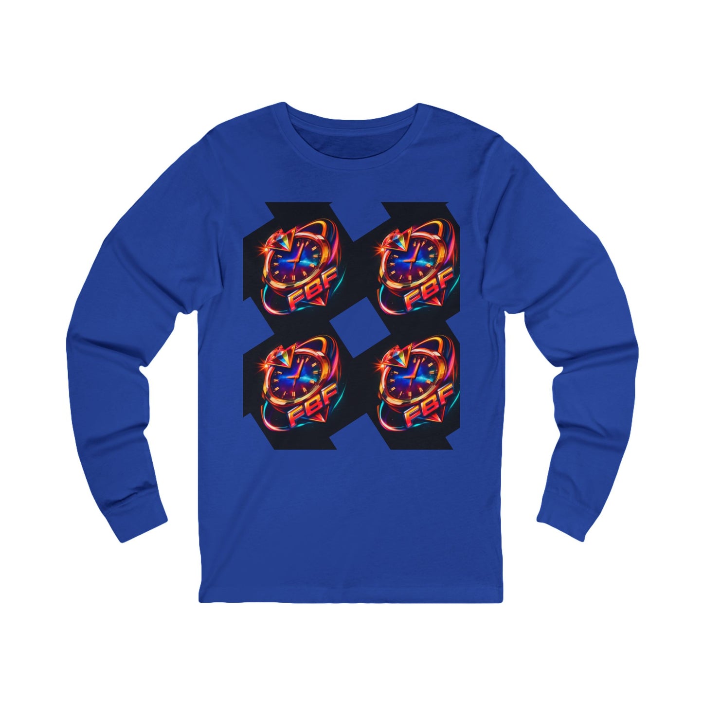 FBF Neon Clock Long Sleeve Tee — Retro Futuristic Timepiece Graphic Shirt