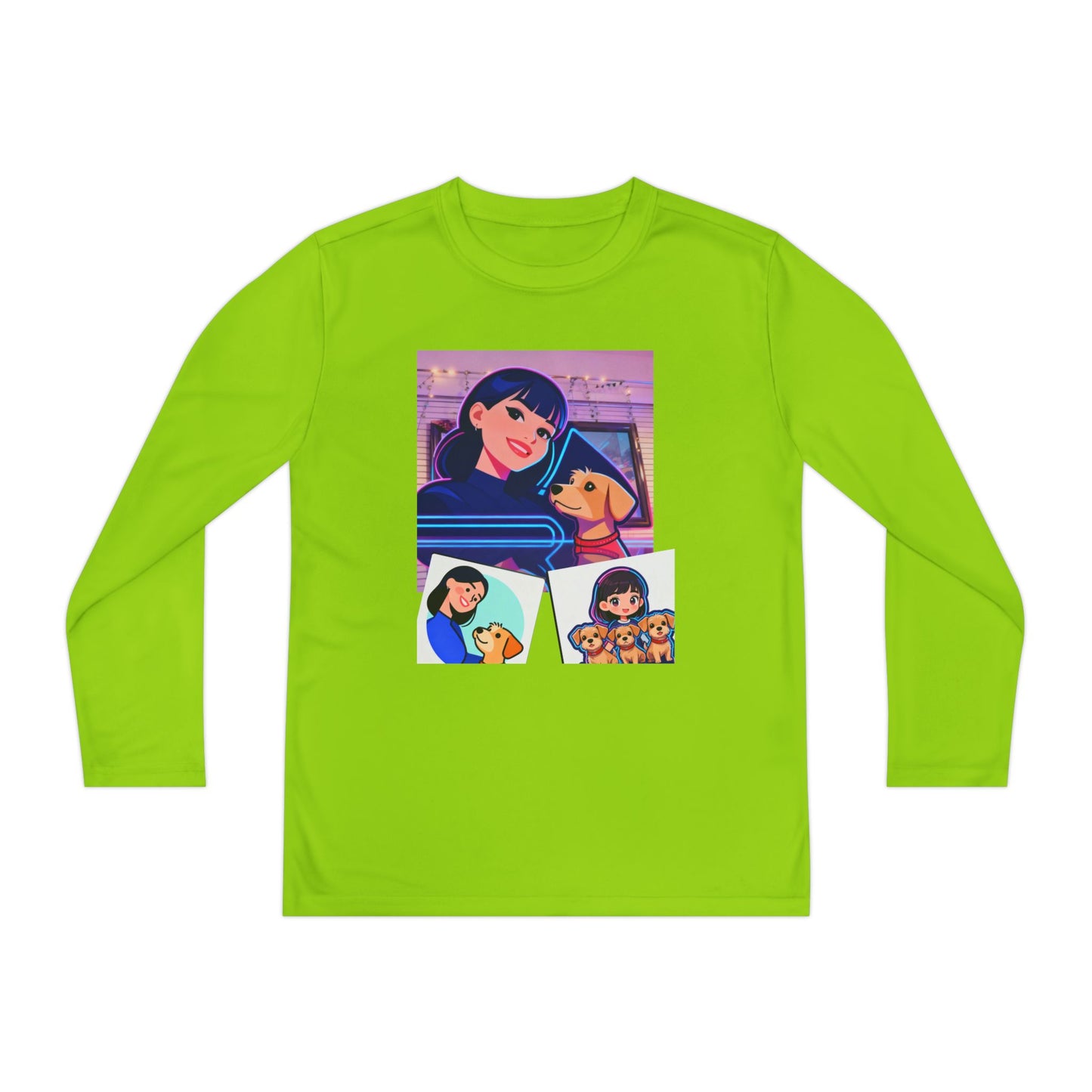 Youth Long Sleeve Tee — Girl Hugging Dog Graphic