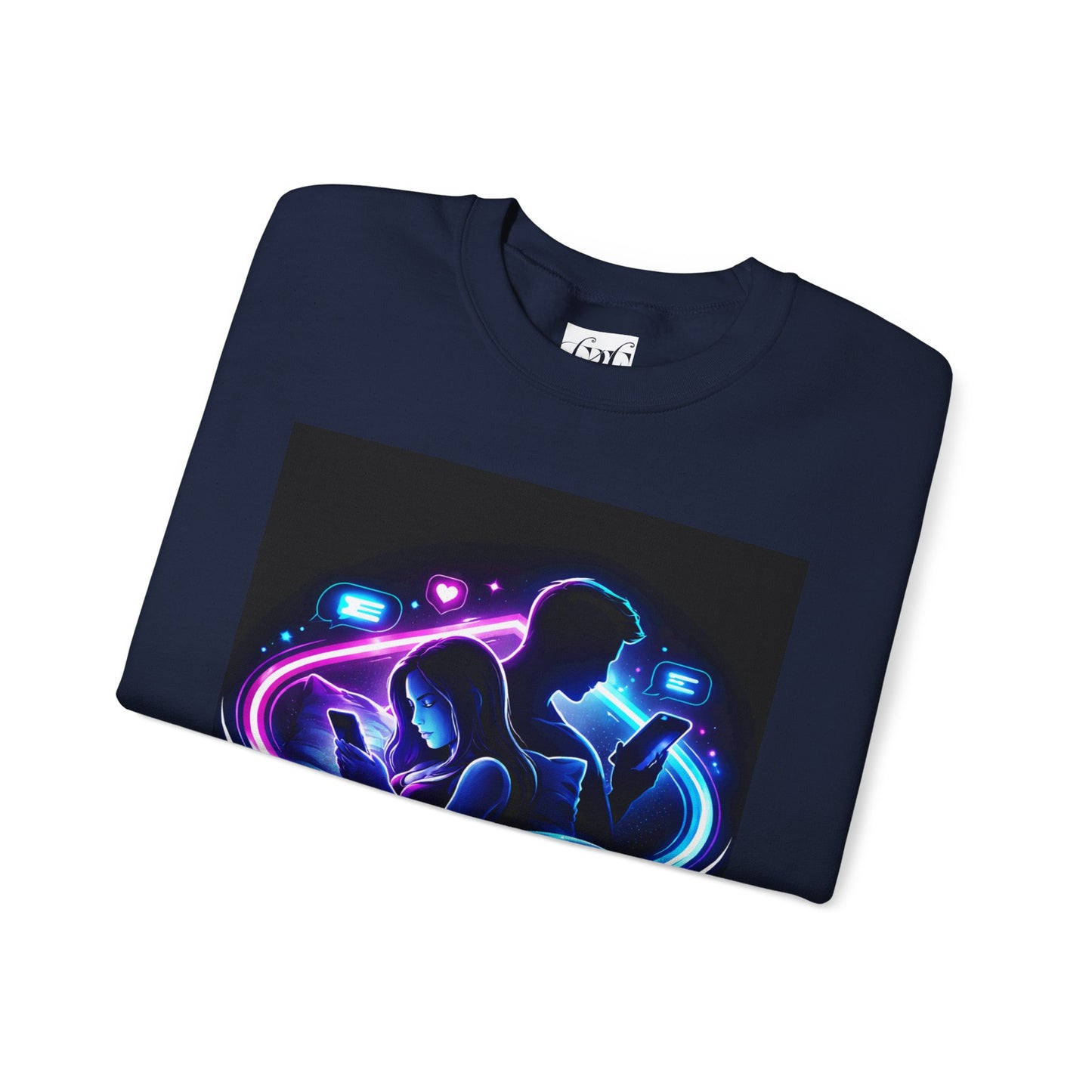 Crewneck Sweatshirt — Neon Couple in Bed Heart Illustration