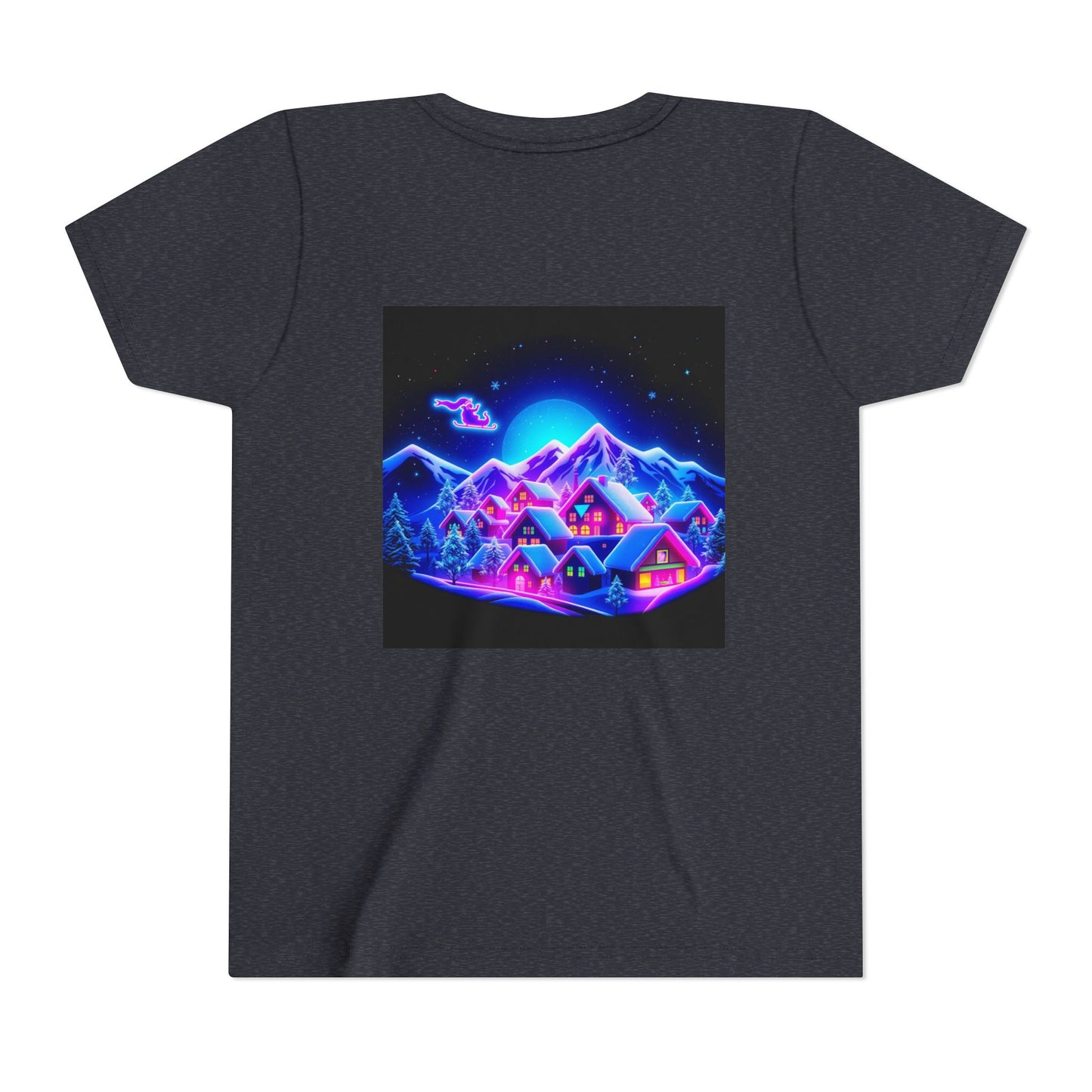 Neon Winter Village Youth Tee — Magical Snowy Night Kids T-Shirt