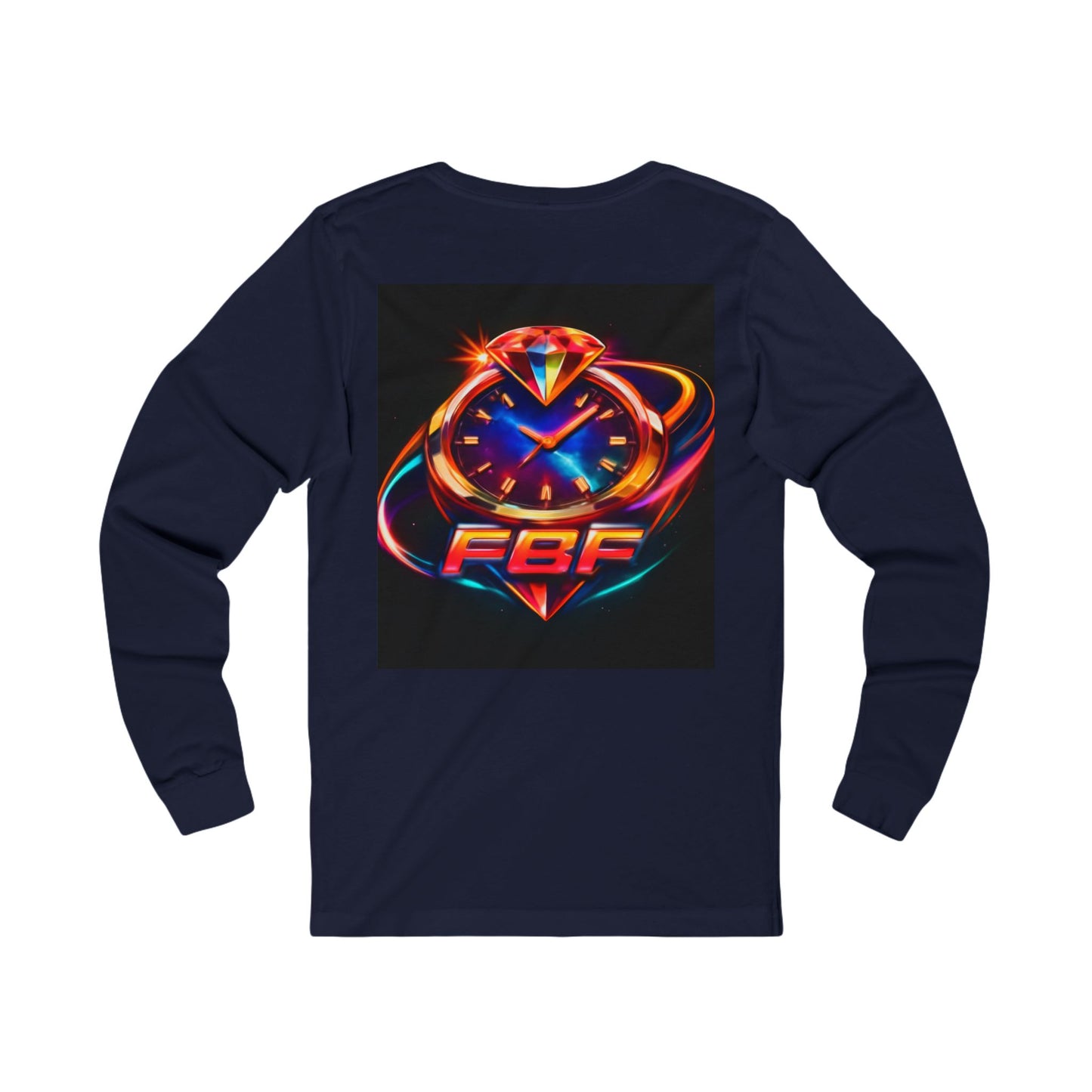 FBF Neon Clock Long Sleeve Tee — Retro Futuristic Timepiece Graphic Shirt