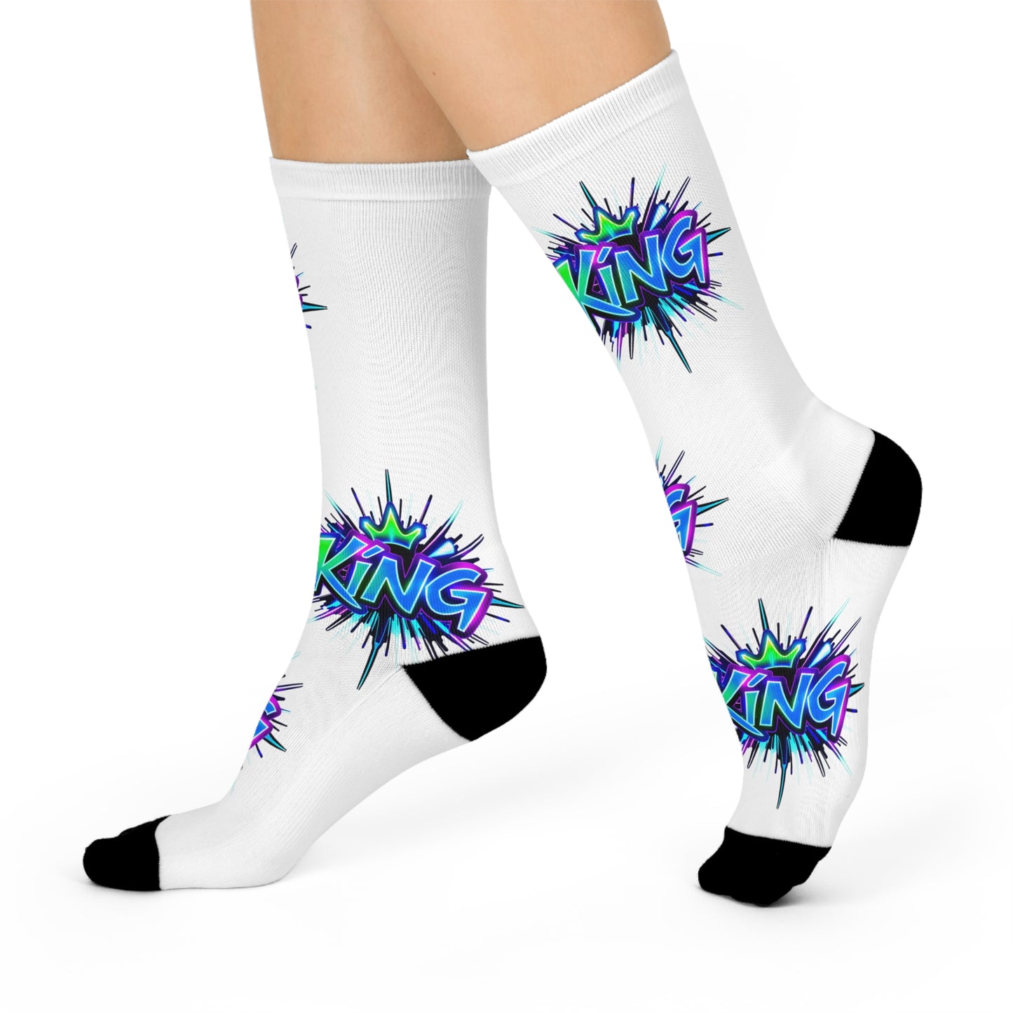 Cushioned Crew Socks - Trendy Graphic Socks, Gift for Him, Fashion Statement, Everyday Comfort, King Design
