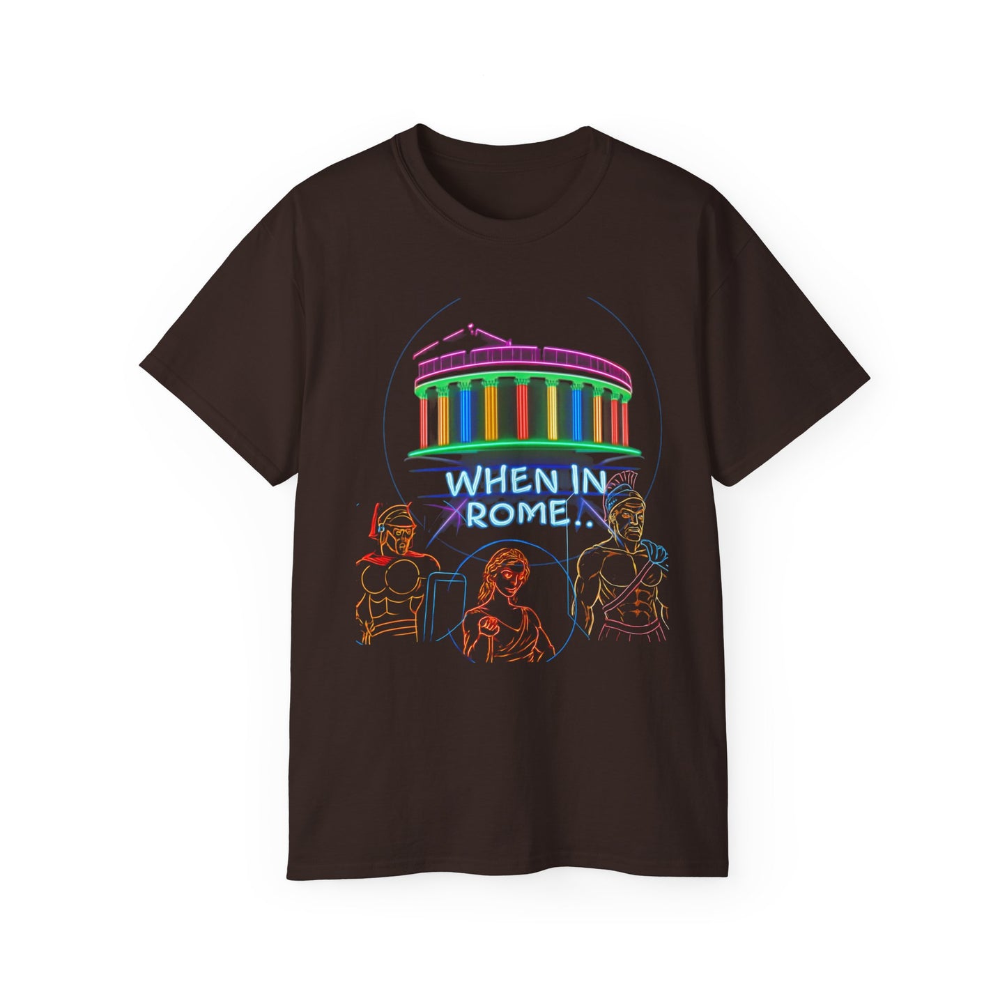 When in Rome Neon Graphic Tee - Roman Gladiator & Colosseum Vintage Style