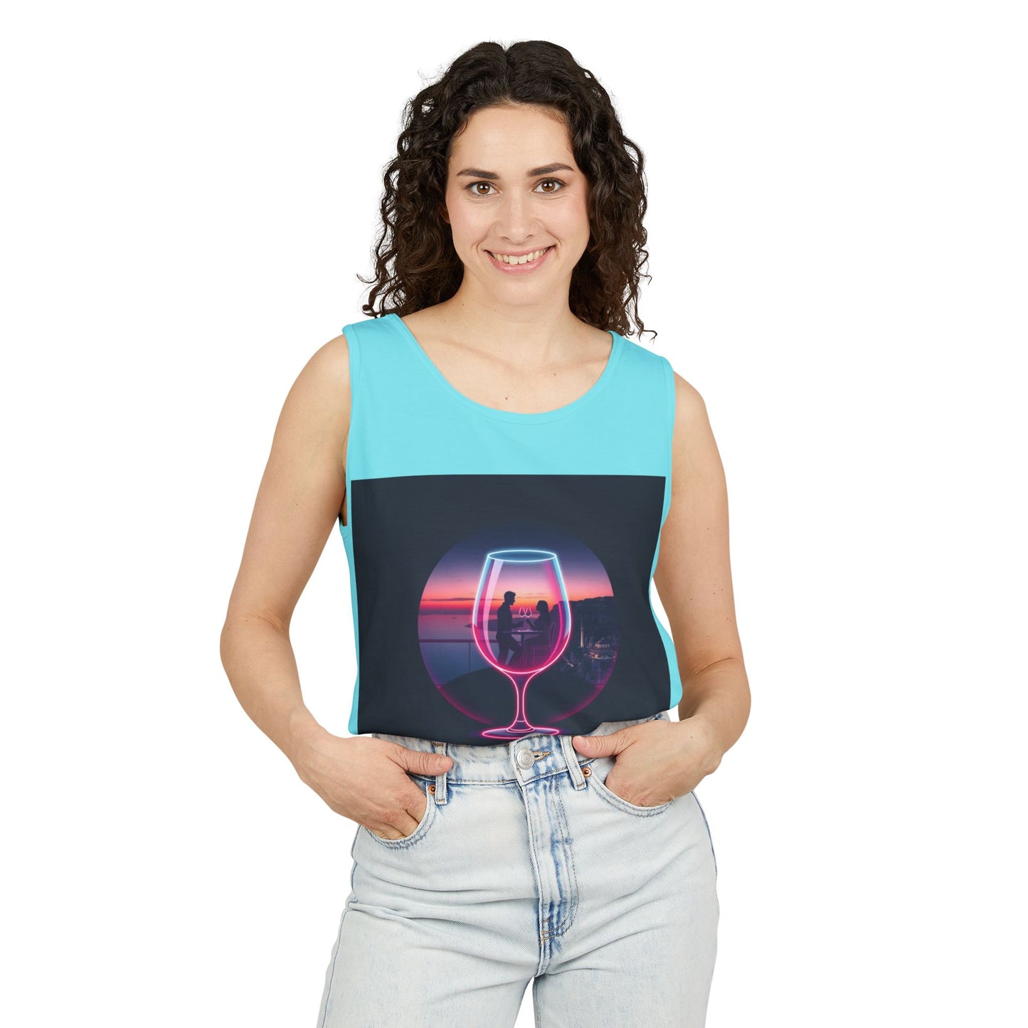 Sunset Vibes Tank Top, Casual Summer Wear, Beach Apparel, Wine Lover Gift, Travel Fashion