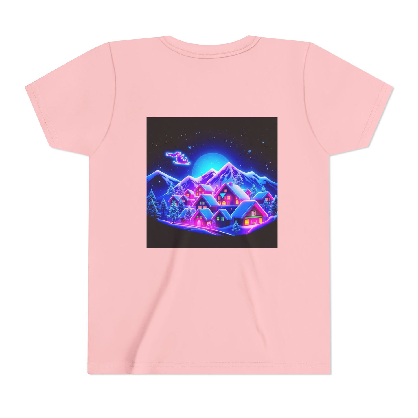 Neon Winter Village Youth Tee — Magical Snowy Night Kids T-Shirt