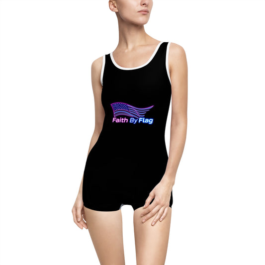 Women’s Vintage Swimsuit with Faith By Flag Design, Retro Swimwear, Beach Day Outfit, Pool Party Favor, Summer Vacation Essential