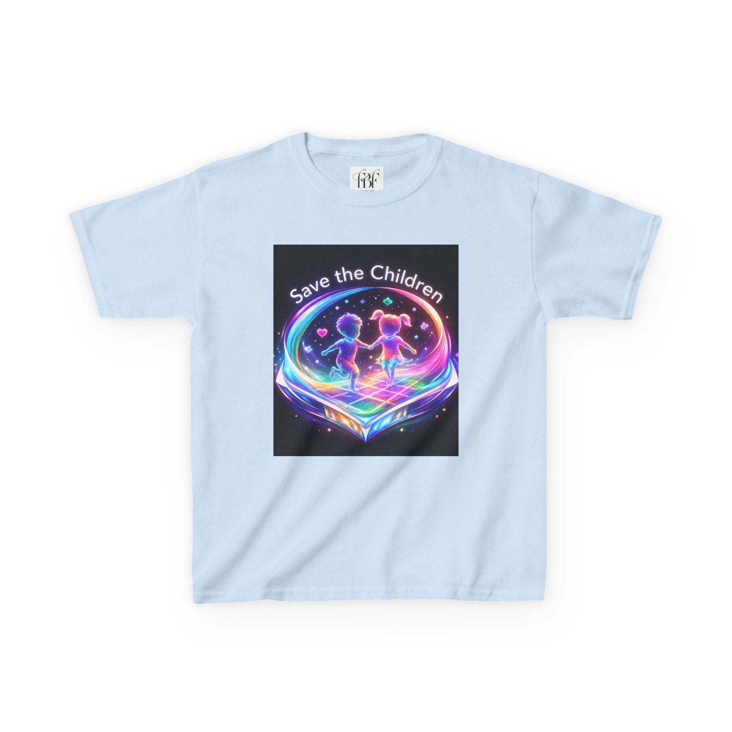 Kids Tee — 'Save the Children' Neon Rainbow Charity Design