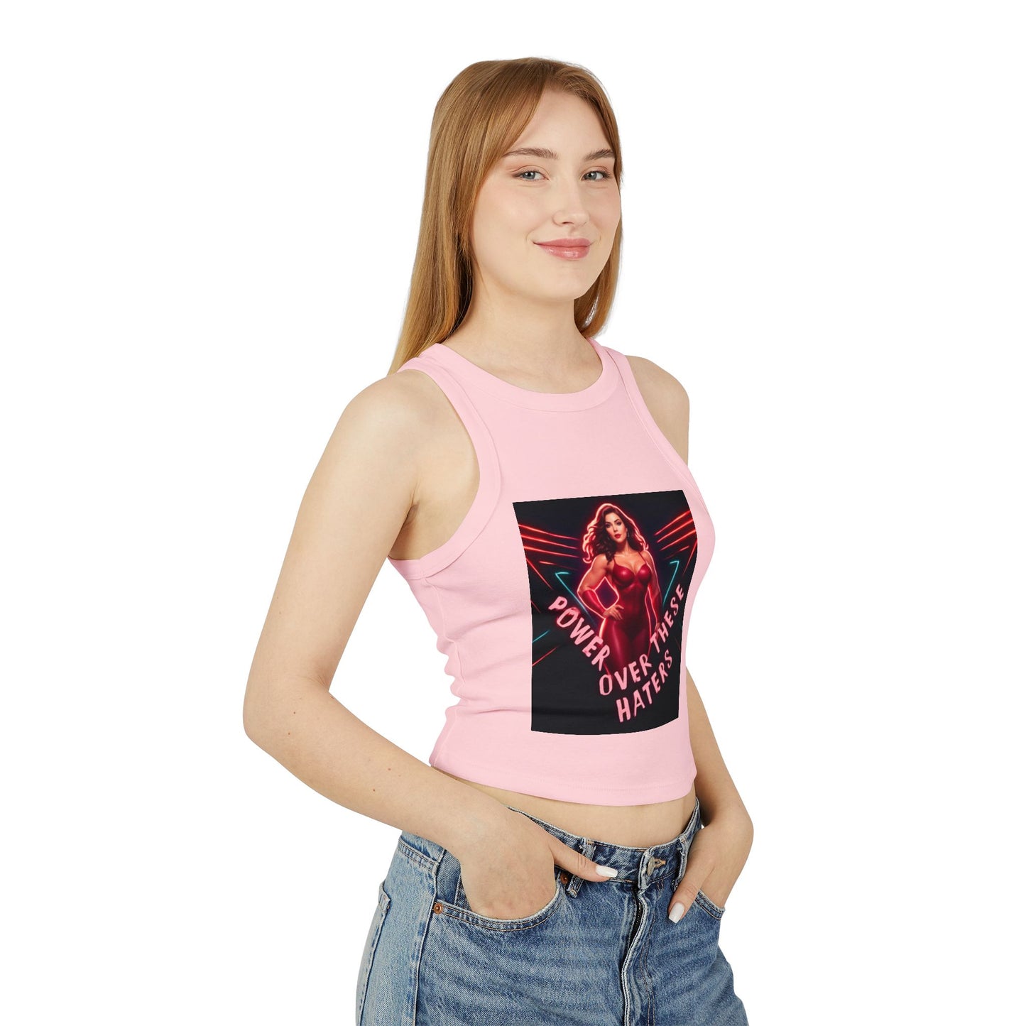Power Over These Haters Racer Tank Top — FBF Neon Graphic Crop