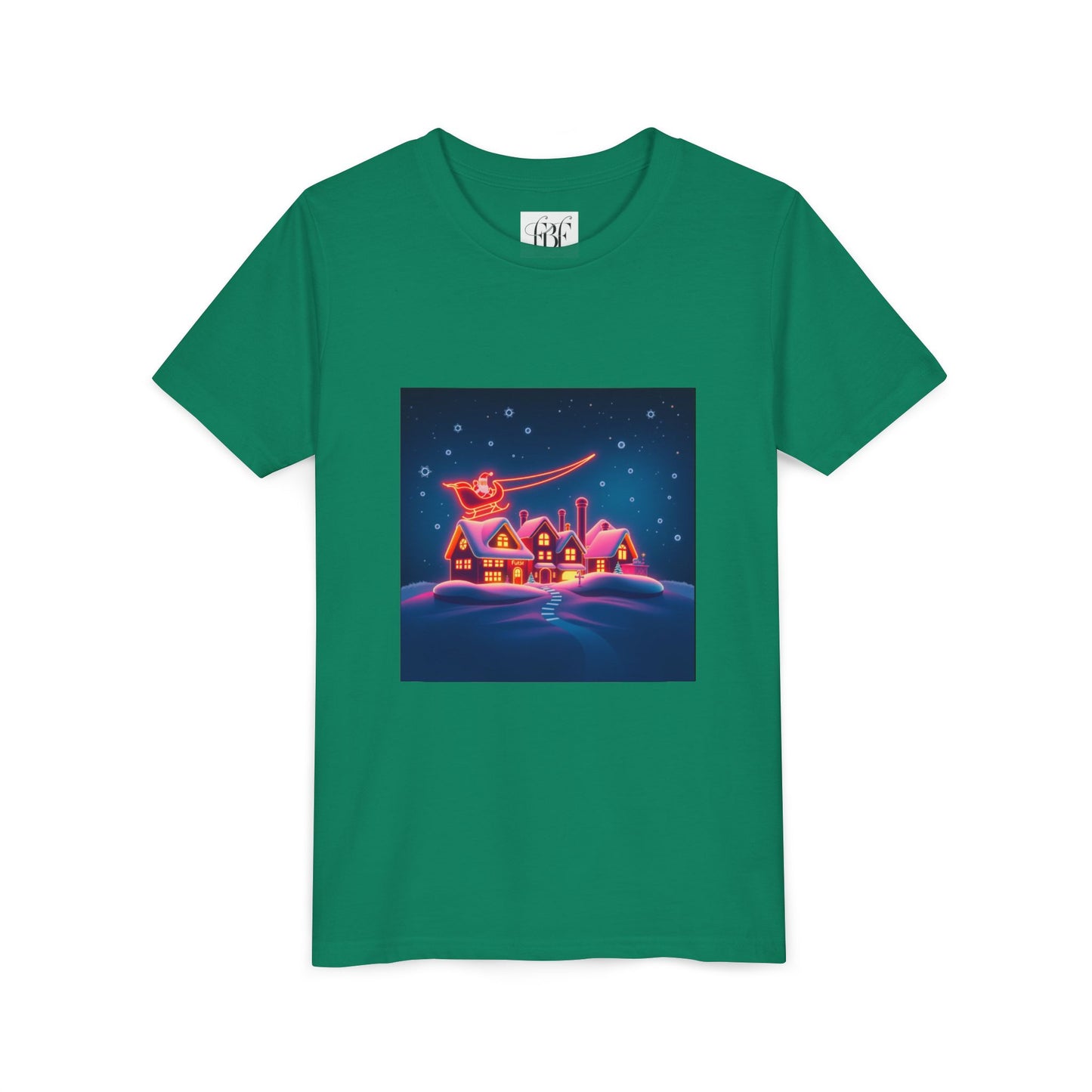 Neon Winter Village Youth Tee — Magical Snowy Night Kids T-Shirt