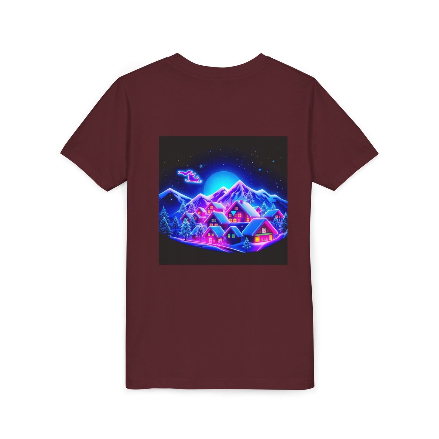 Neon Winter Village Youth Tee — Magical Snowy Night Kids T-Shirt