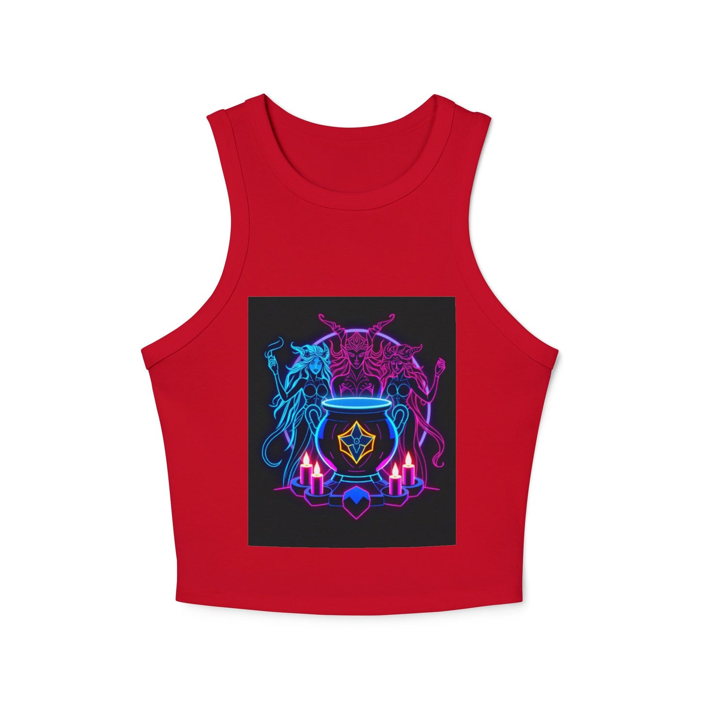Witchy Neon Cauldron Tank Top - Occult Retro Graphic Racerback
