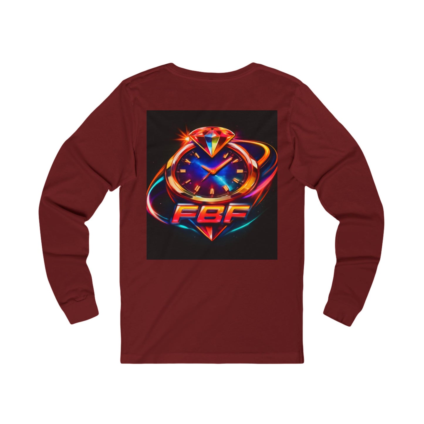 FBF Neon Clock Long Sleeve Tee — Retro Futuristic Timepiece Graphic Shirt