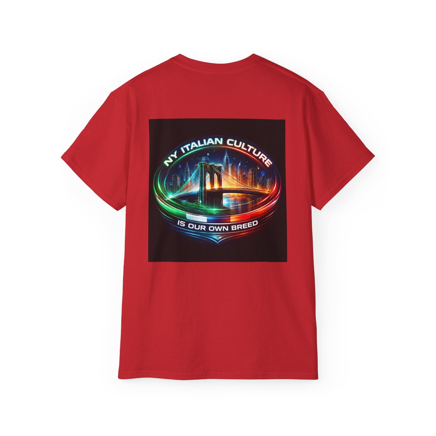 NY Italian Culture T‑Shirt — Retro Neon Brooklyn Bridge Graphic
