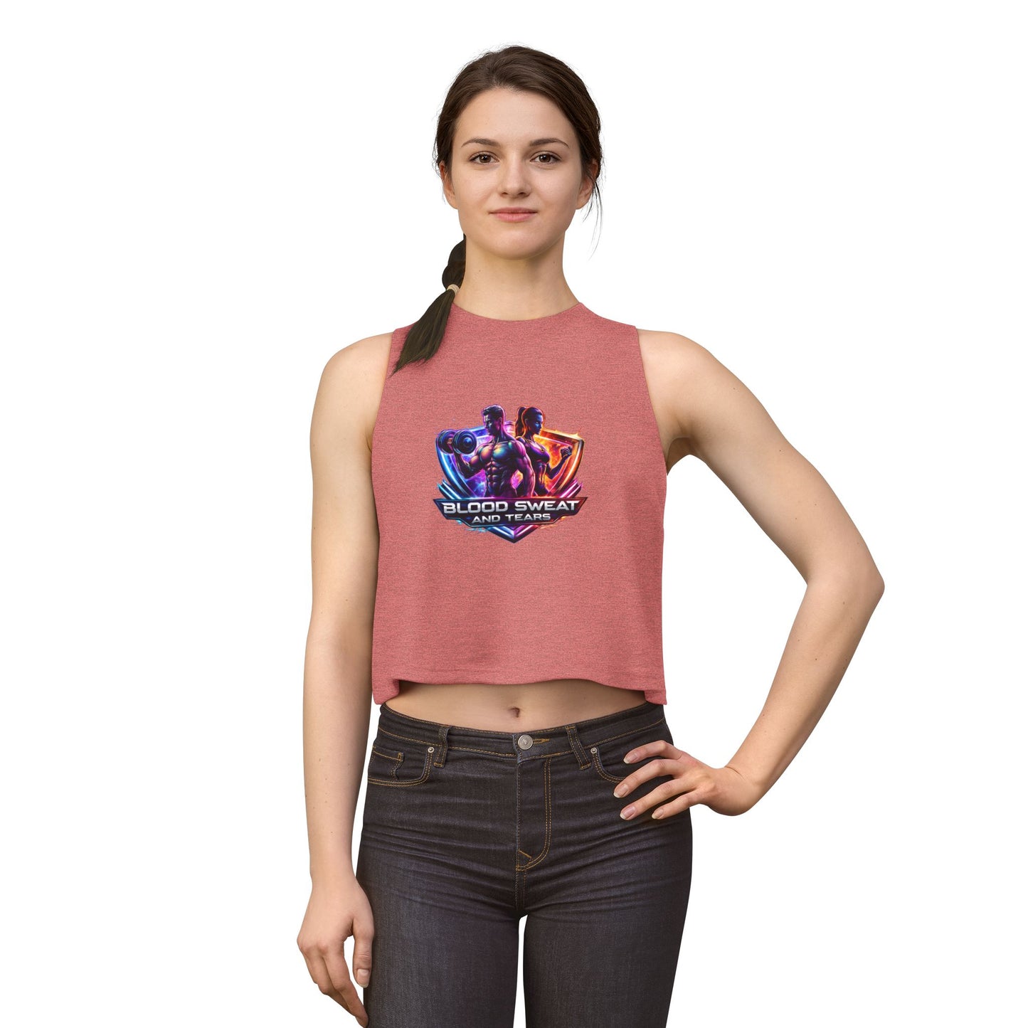 Crop Top — "Blood Sweat and Tears" Fitness Graphic Tank for Women