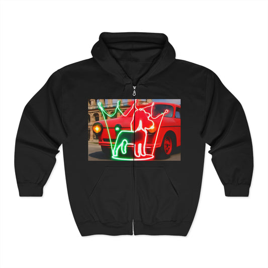Neon-Style Full Zip Hoodie, Unisex Fashion Sweatshirt, Casual Layering, Holiday Gift, Vintage Vibe Hoodie