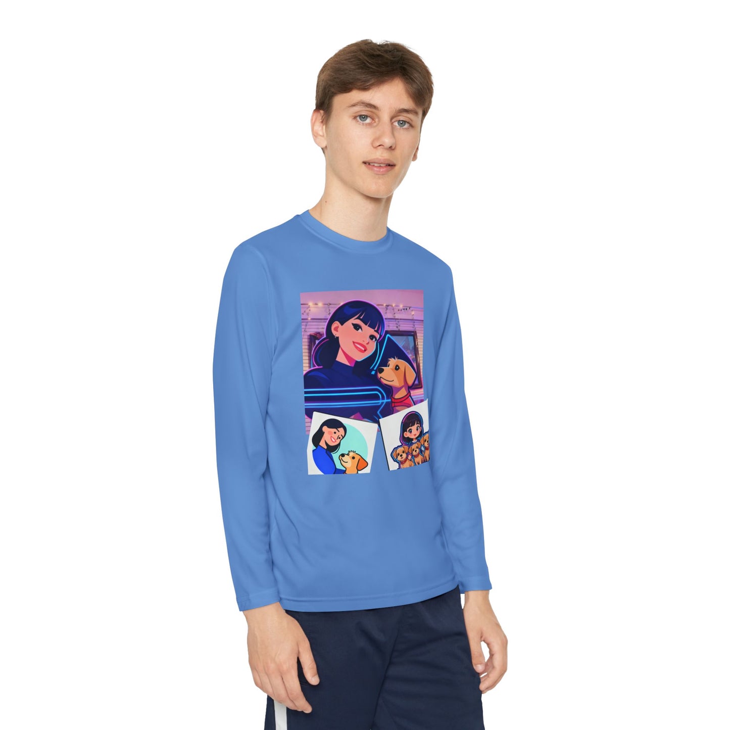 Youth Long Sleeve Tee — Girl Hugging Dog Graphic