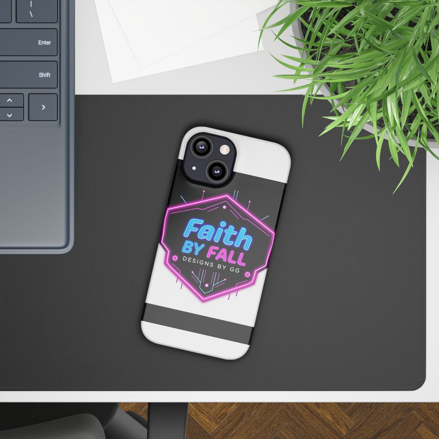 Faith by Fall Slim Phone Case - Neon Design for Tech Enthusiasts